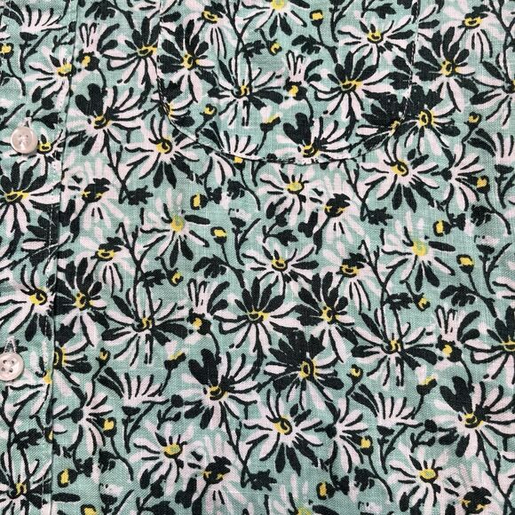 J Crew Linen Button Down Shirt Mens Medium Slim Floral Green Short Sleeve Preppy - Picture 4 of 6